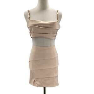 BLITHE M Champagne Cream Sleeveless Chain Strap Pleated 2 Piece Set NWT B79